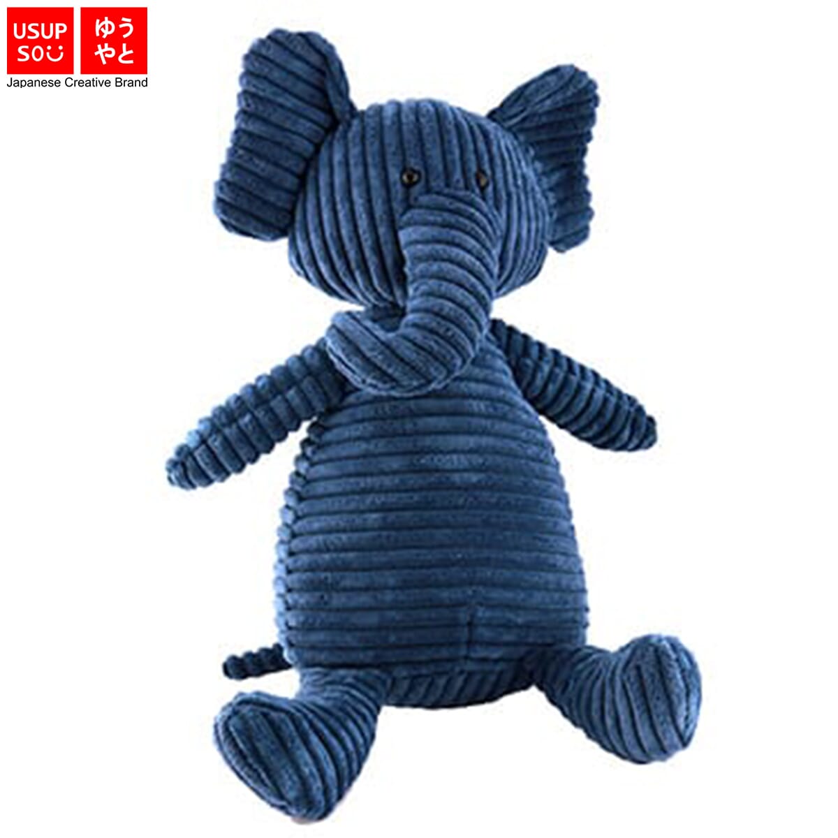 Usupso Velvet Sitting Stripes Elephant Blue Soft Toy 37cm