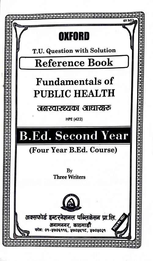 Reference Book Fundamentals of Public Health B.Ed. Second Year