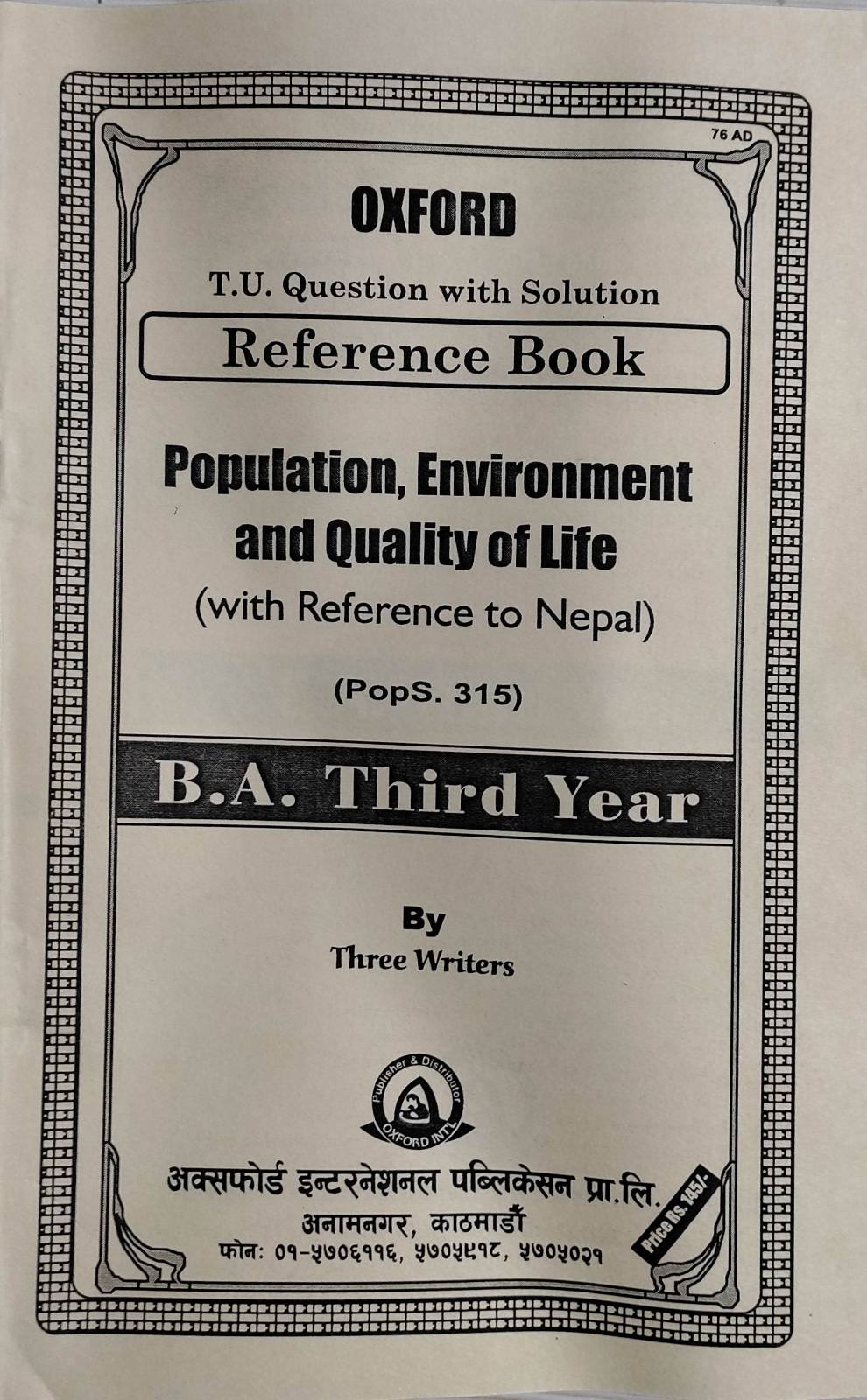 Population, Environment and Quality of Life